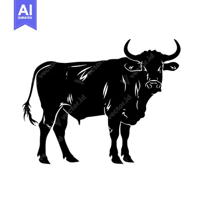 Aset desain premium: Black and White Silhouette of a Bull with Horns