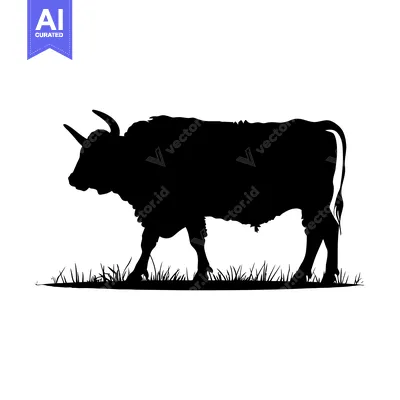 Premium design asset: Black Silhouette of a Bull Standing in Grass
