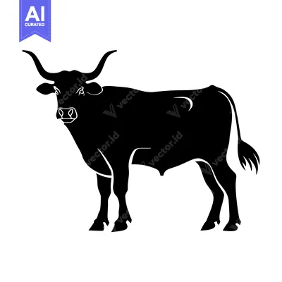 Download Black Silhouette of a Texas Longhorn Cow Vector Graphic