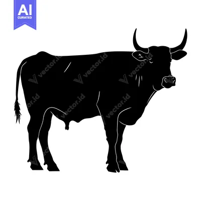 Download Black Silhouette of a Bull with Large Horns Vector Graphic