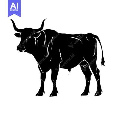 Premium design asset: Black and White Silhouette of a Bull