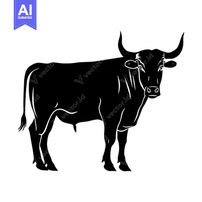 Premium design asset: Black and White Silhouette of a Standing Bull