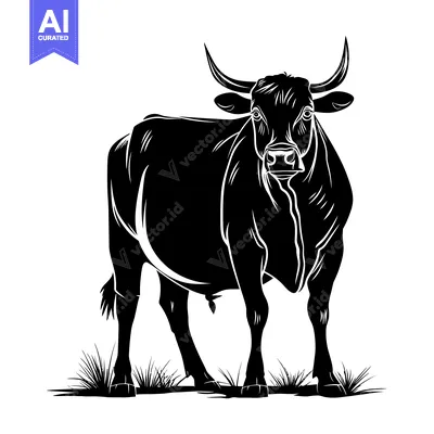 Popular premium asset: Black and White Silhouette of a Bull Standing in Grass