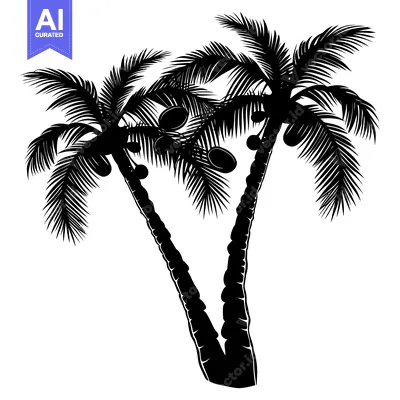 Aset premium populer: Silhouette of Two Palm Trees with Coconuts