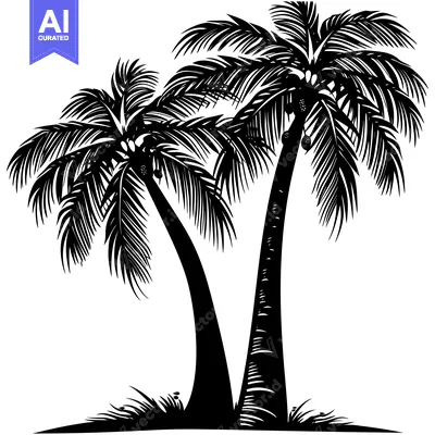 Premium design asset: Silhouette of Two Palm Trees with Coconuts