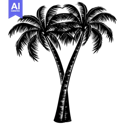 Aset premium populer: Silhouette of Two Intertwined Palm Trees