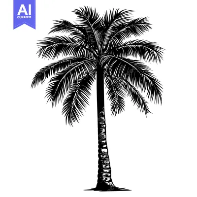 Premium design asset: Black and White Silhouette of a Palm Tree with Fronds