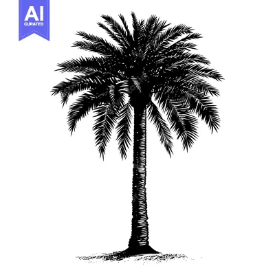 Premium design asset: Black and White Silhouette of a Tall Palm Tree