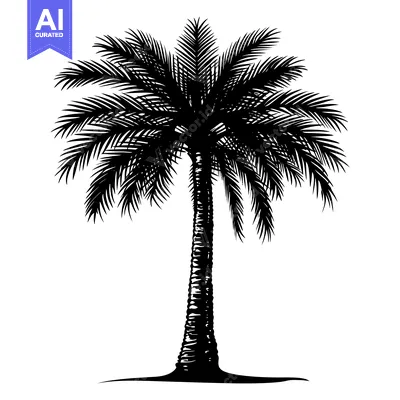Aset desain premium: Black and White Silhouette of a Palm Tree