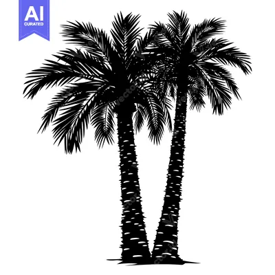 Aset premium populer: Silhouette of Two Palm Trees with Detailed Trunks