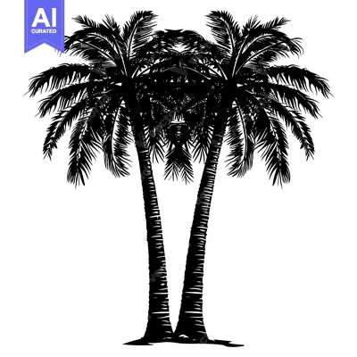 Aset premium populer: Silhouette of Two Palm Trees Against a White Background
