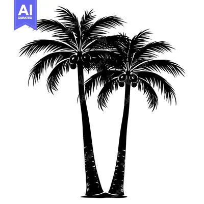 Aset premium populer: Black and White Silhouette of Two Palm Trees with Coconuts