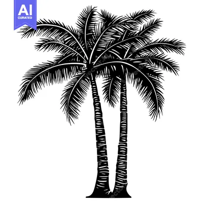 Premium design asset: Black and white silhouette of two palm trees