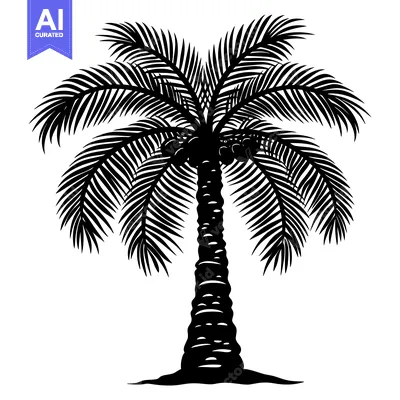 Black and White Silhouette of a Palm Tree with Coconuts