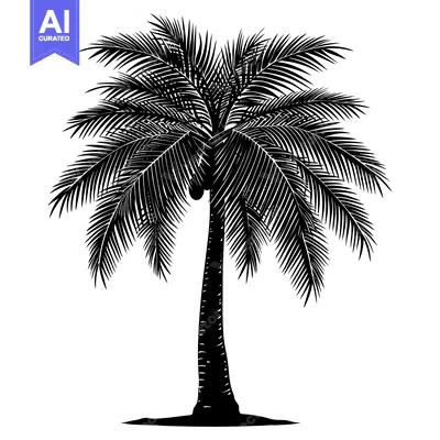 Aset premium populer: Black Silhouette of a Tall Palm Tree with Fronds