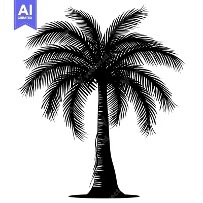 Aset premium populer: Black Silhouette of a Palm Tree with Spreading Fronds