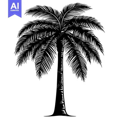 Premium design asset: A Black Silhouette of a Palm Tree with Spread Fronds
