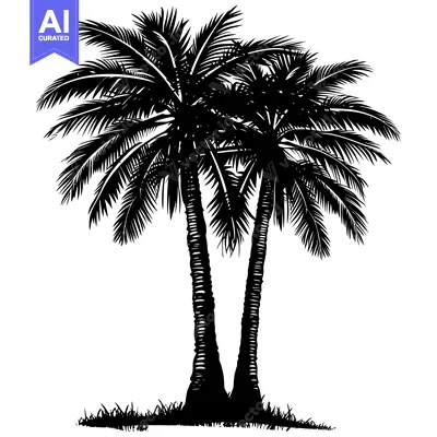 Aset desain premium: Silhouette of Two Palm Trees with Grass at the Base