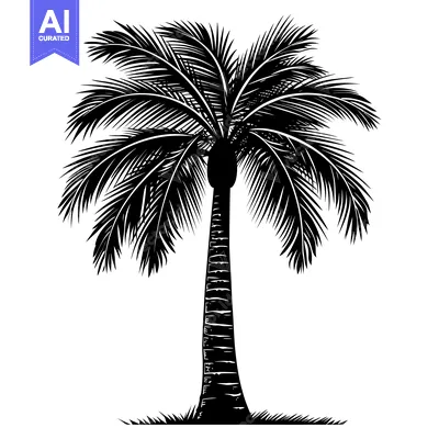 Popular premium asset: Black and White Silhouette of a Palm Tree with Fronds