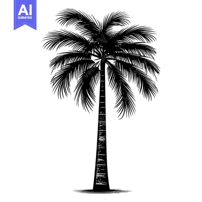 Aset desain premium: Black and White Silhouette of a Palm Tree