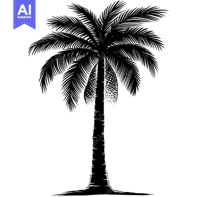 Aset premium populer: Black and White Silhouette of a Palm Tree with a Coconut