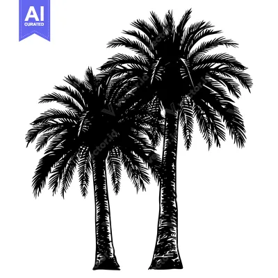 Aset desain premium: Black and White Silhouette of Two Palm Trees