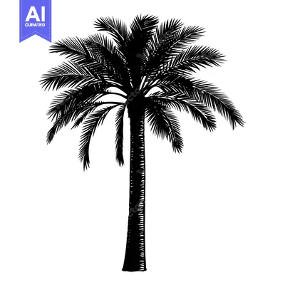 Premium design asset: Black and white silhouette of a tall palm tree