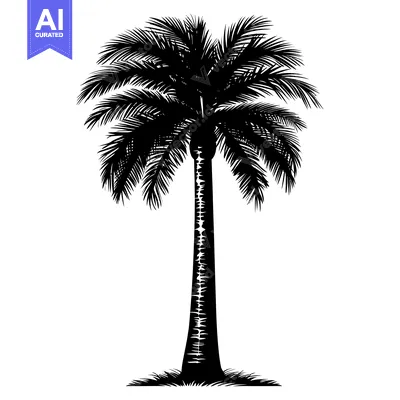 Aset desain premium: Black and White Silhouette of a Single Palm Tree