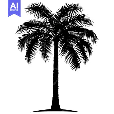 Aset desain premium: A Single Palm Tree Silhouette Against a White Background