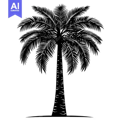 Aset desain premium: Black and White Silhouette of a Palm Tree