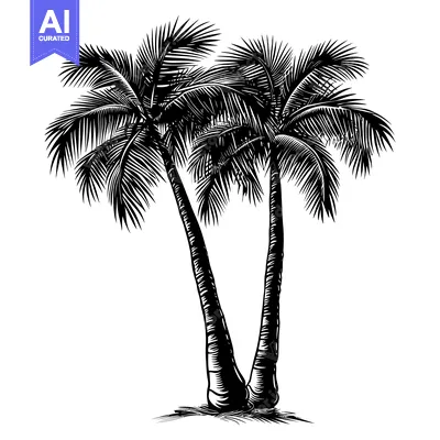 Popular premium asset: Black and White Illustration of Two Palm Trees