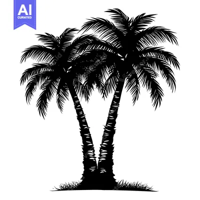 Premium design asset: Silhouette of Two Palm Trees with Grass at the Base