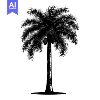 Black and White Illustration of a Palm Tree with Coconuts