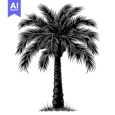Silhouette of a Tall Palm Tree with Fronds