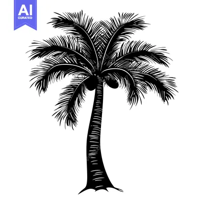 Black and White Silhouette of a Palm Tree with Coconuts