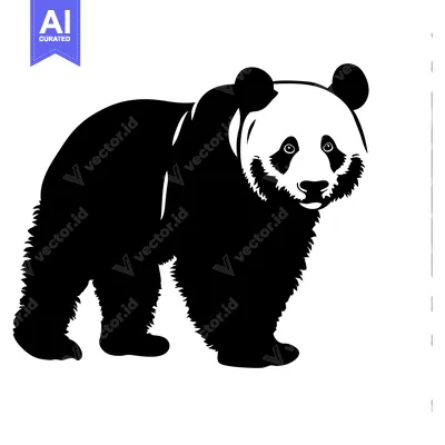 Premium design asset: Black and White Silhouette of a Standing Panda Bear