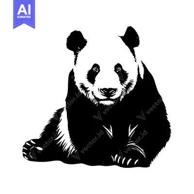 Aset premium populer: Black and White Illustration of a Panda Bear Sitting
