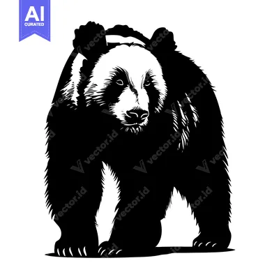 Aset premium populer: A Black and White Illustration of a Standing Bear