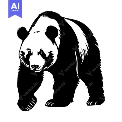 Premium design asset: Black and White Silhouette of a Standing Panda Bear
