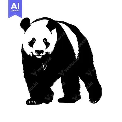 Premium design asset: Black and White Silhouette of a Panda Bear