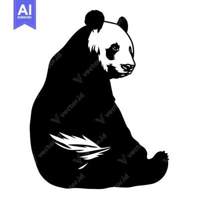 Popular premium asset: Black and White Silhouette of a Sitting Panda Bear
