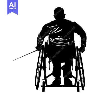 Premium design asset: Silhouette of a man in a wheelchair with a sword