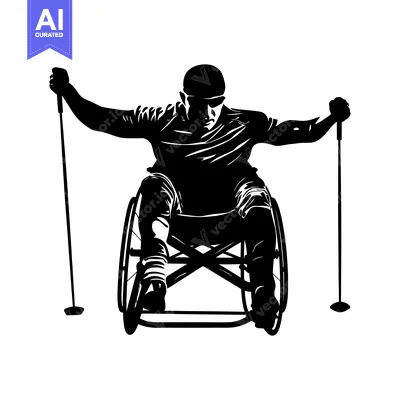 Aset desain premium: Silhouette of a Man in a Wheelchair Using Trekking Poles