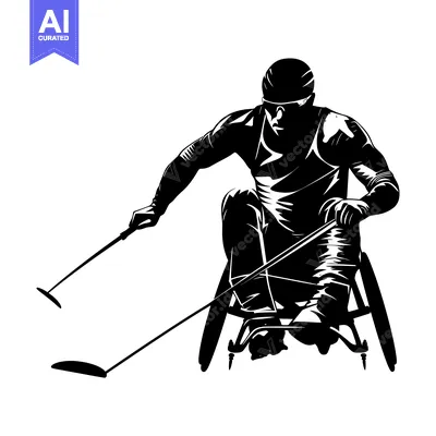Aset desain premium: Silhouette of a Disabled Athlete in a Wheelchair Using Ski Poles