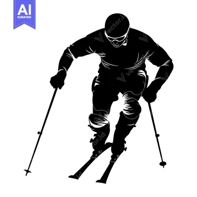 Aset desain premium: Silhouette of a skier in mid-air, gliding on skis
