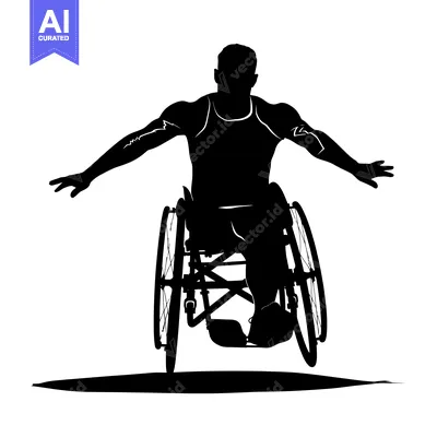 Aset desain premium: Silhouette of a wheelchair athlete with arms outstretched