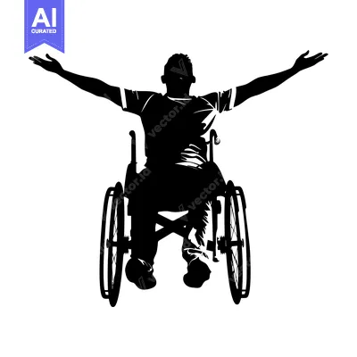Aset desain premium: Silhouette of a Man in a Wheelchair with Arms Outstretched