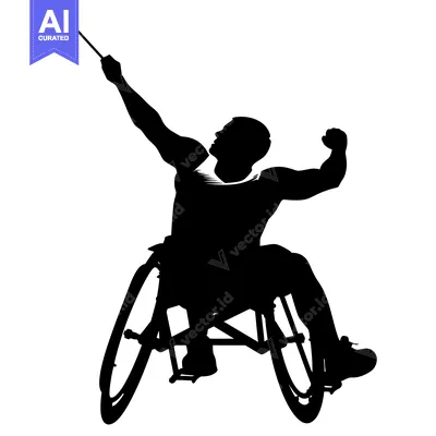 Silhouette of a Wheelchair Athlete Throwing a Javelin