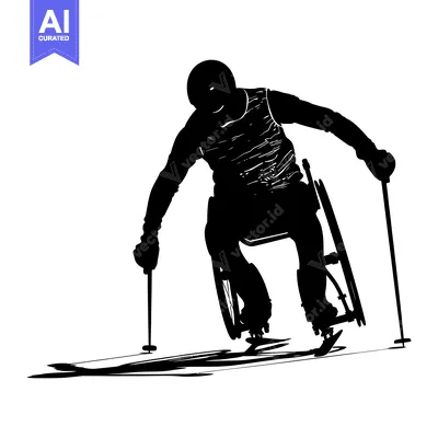 Premium design asset: A Silhouette of a Disabled Athlete Skiing on a Wheelchair