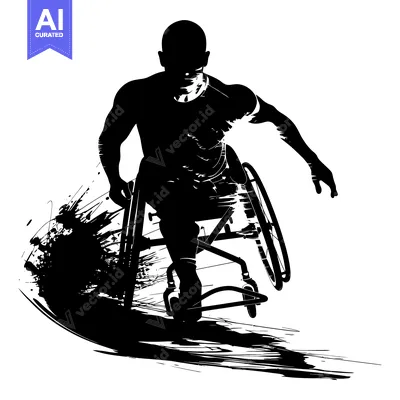 Aset desain premium: Silhouette of a Wheelchair Athlete Pushing Forward with Determination